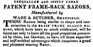 Excerpt from a Wade & Butcher frameback ad. Boston, January 29th, 1827